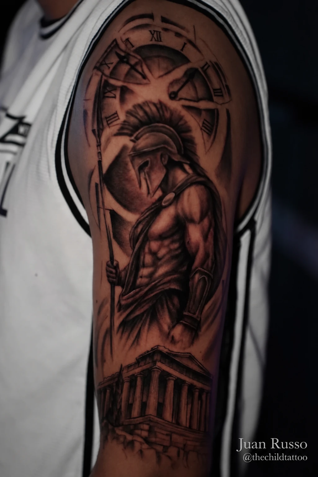 Warrior and time tattoo by Juan Russo in Cordova, Memphis.